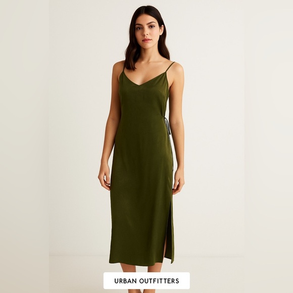 Urban Outfitters Dresses & Skirts - Urban Outfitters Olive Green Satin Slip Midi Dress – Size S